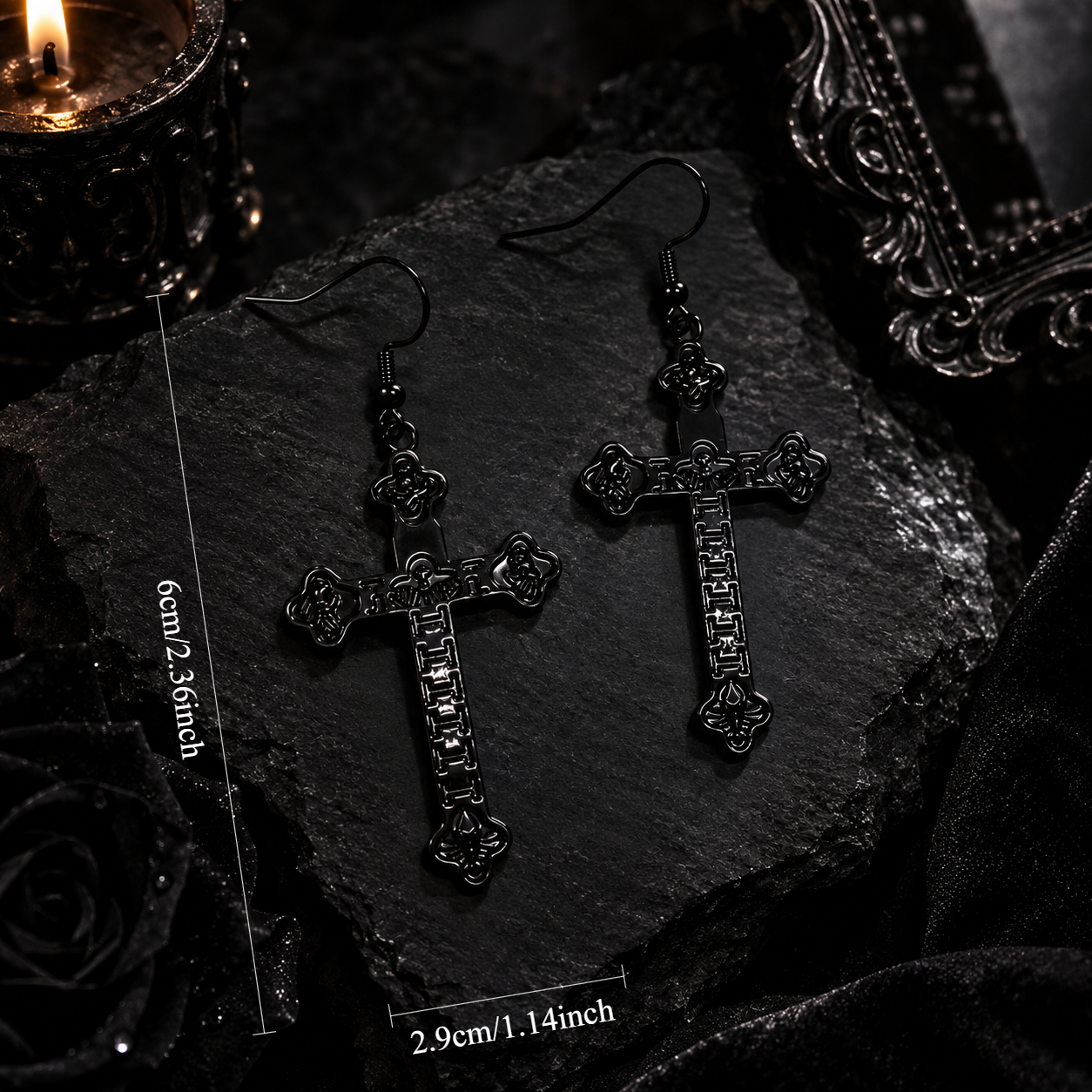 Black Cross Gothic Alloy Drop Earrings for Women